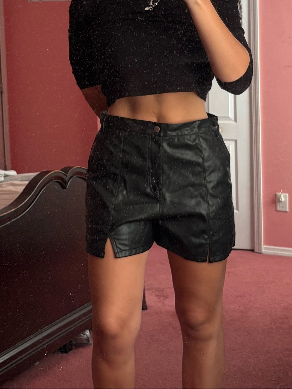 PrettyLittleThing Black High-Waist Faux Leather Shorts
